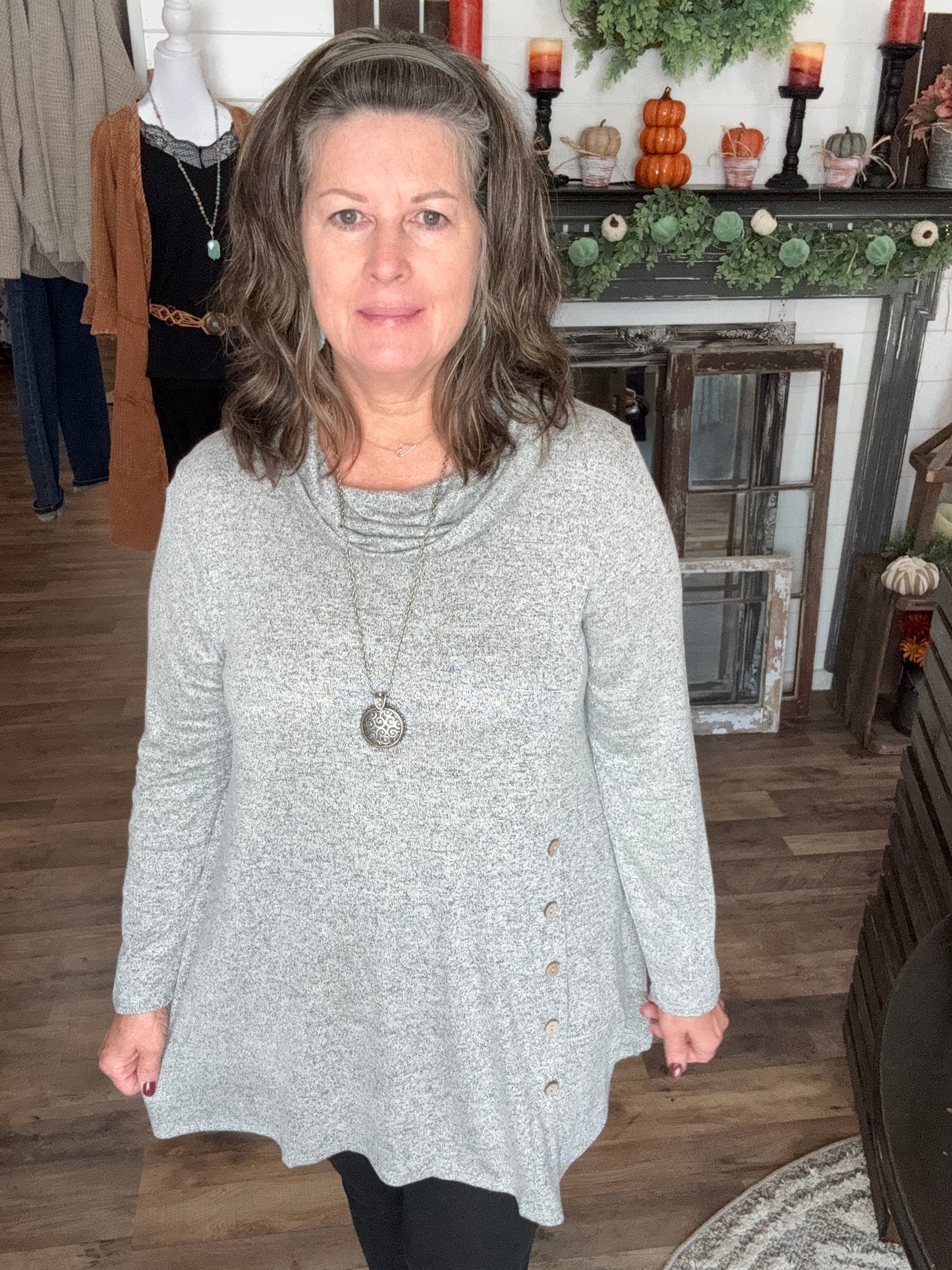 Cowl Neck Heathered Grey Tunic