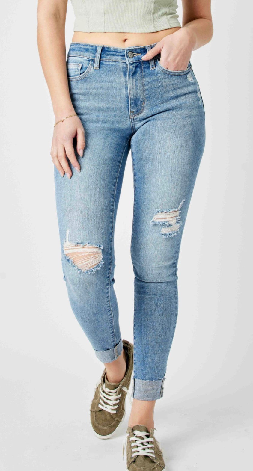 Judy Blue MR Destroyed Cuffed Skinny Jeans