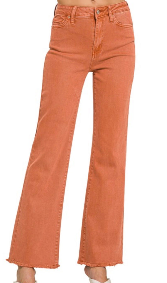 Frayed Hem Straight Wide Leg Pants