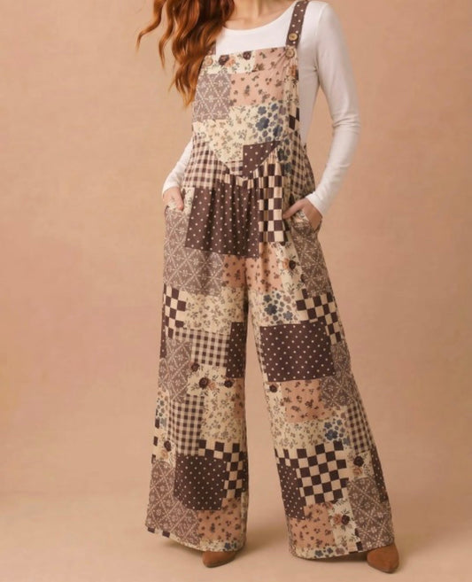 Prettiest Patchwork Wide Leg Overalls