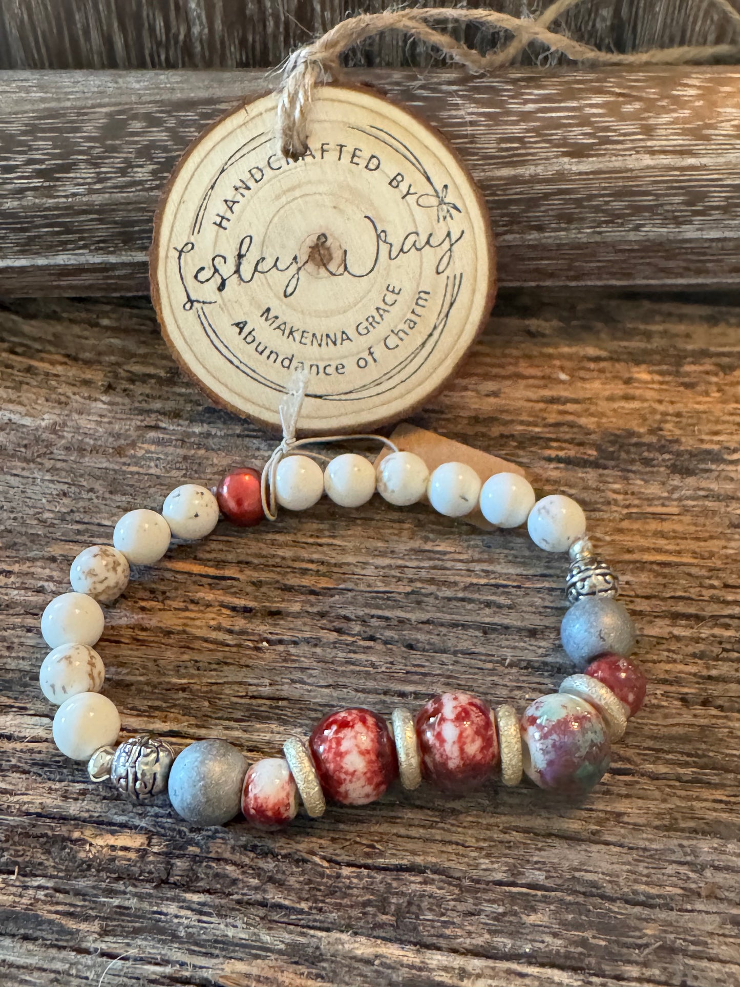 Red/White Bead Stretch Bracelet