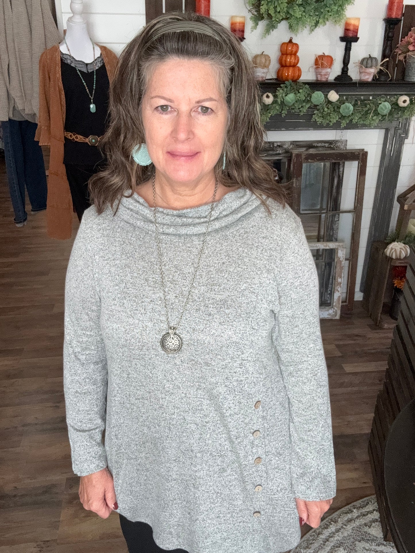 Cowl Neck Heathered Grey Tunic