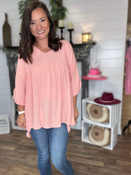Perfectly Peach Roll Sleeve Top