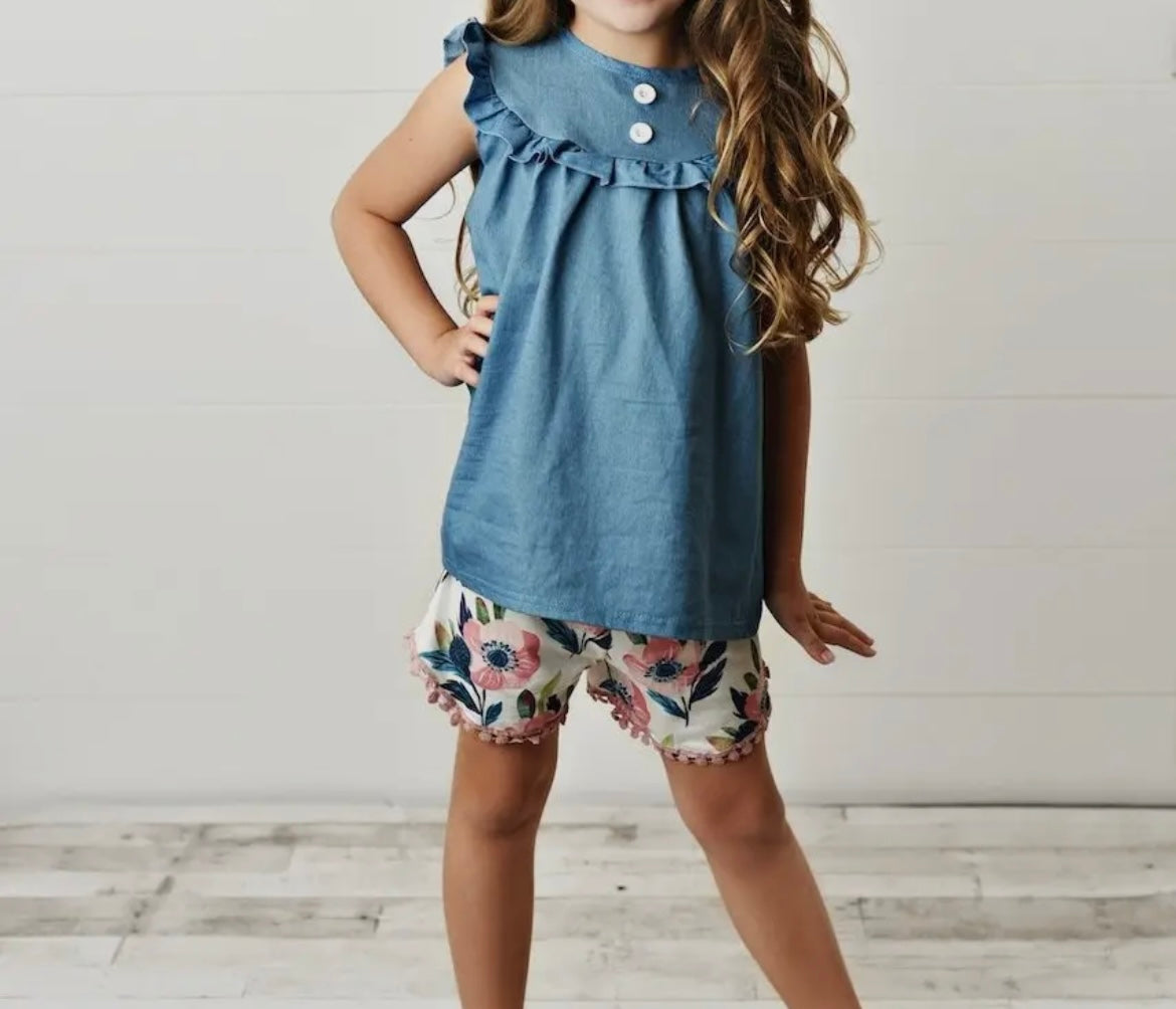 Girls Denim Spring Short Set