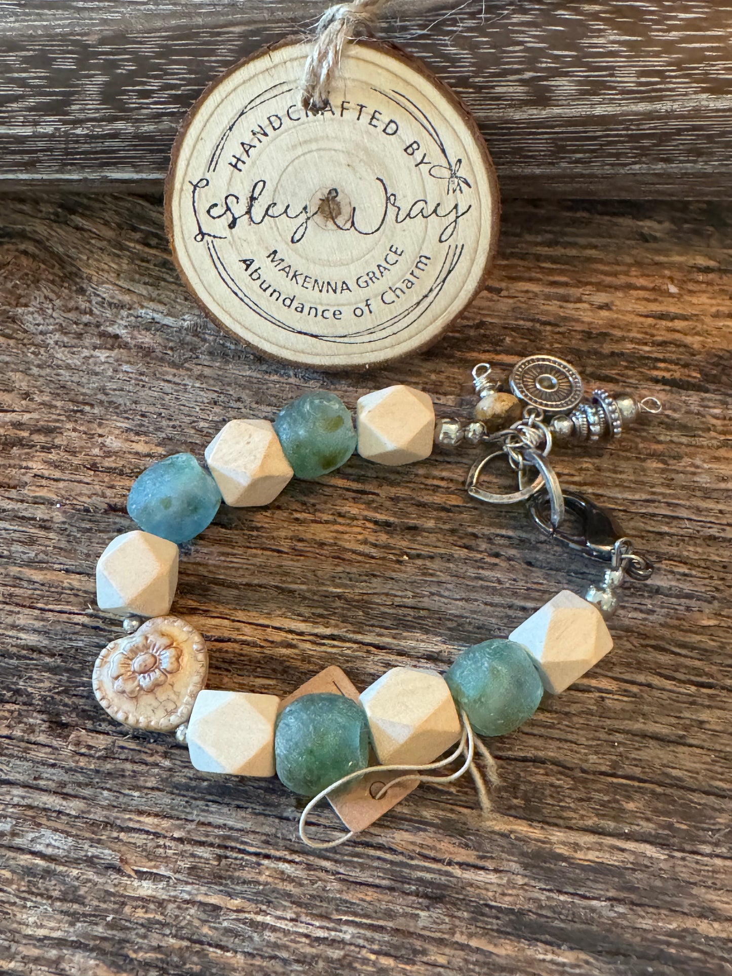 Turquiose/Green Recycled Sea Glass Toggle Bracelet