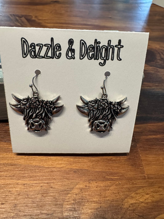 Dazzle and Delight Silver Highlander Cow Earrings