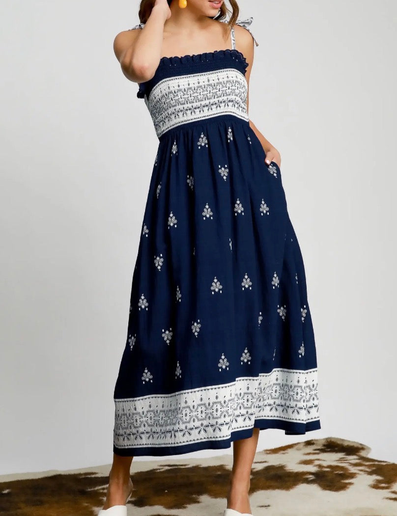 Shari Shirred Midi Dress