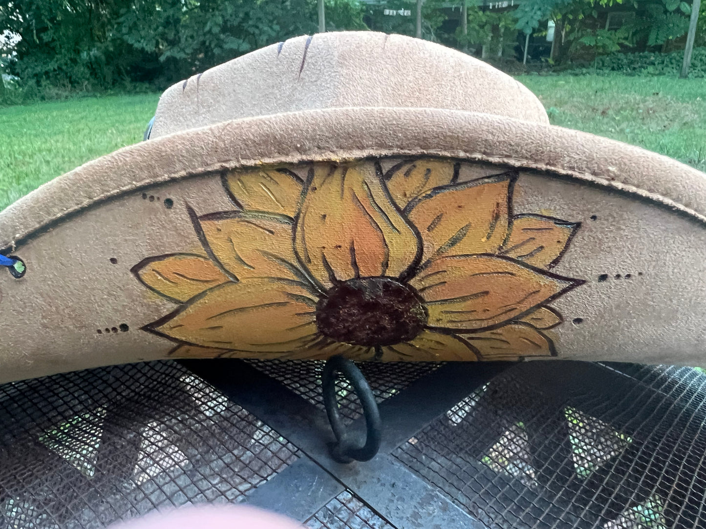 Custom Burned Vegan Suede Hand Painted Rolled Brim Cowboy Hat.  “Live Like Someone Left the Gate Open”