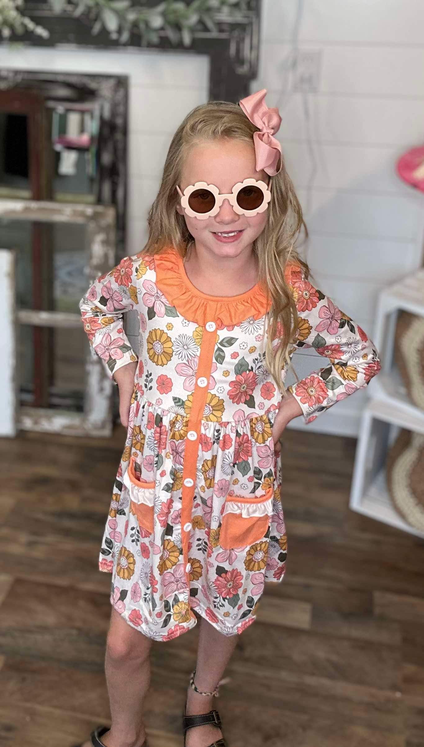 Little Girls Fall Floral Print Dress