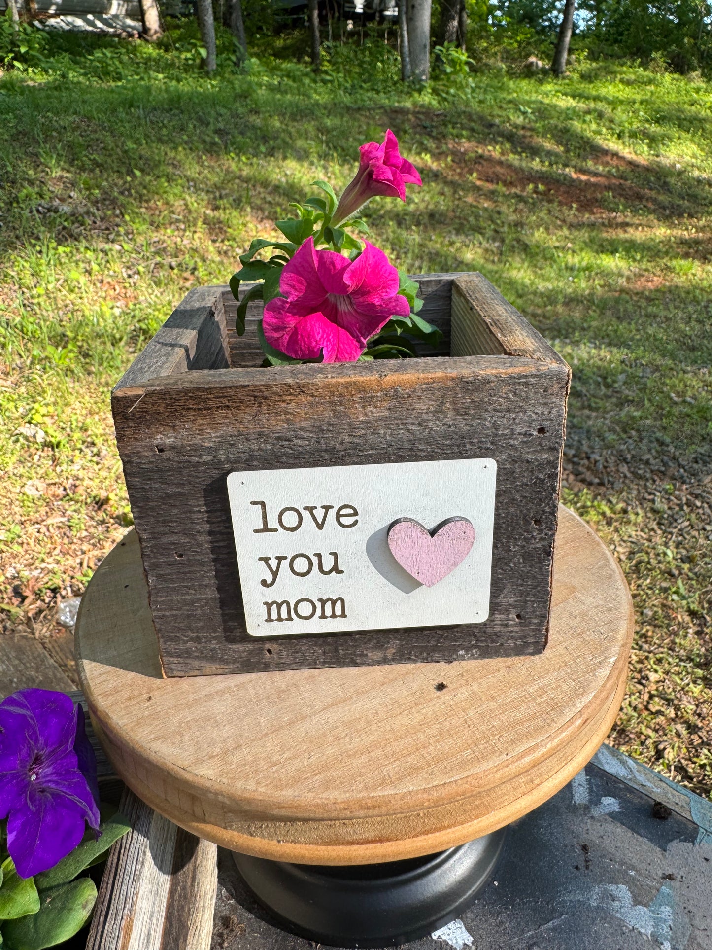 Rustic Wooden Planter with Flower