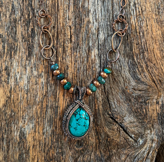 Copper-Wrapped Turquoise Necklace