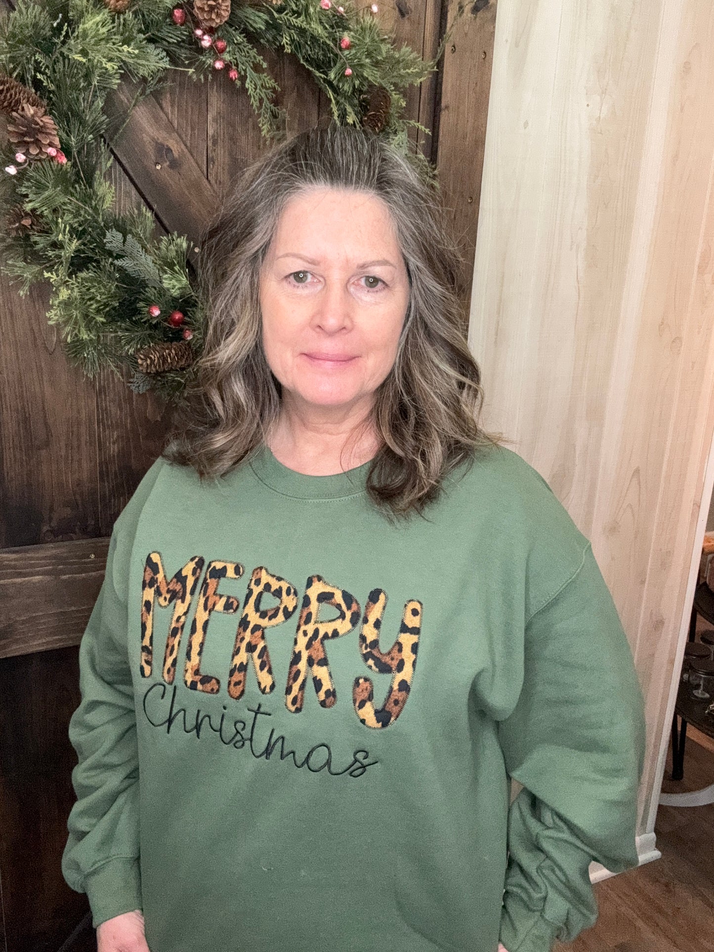 Sewing Memories Cheetah “Merry” Christmas Sweatshirt