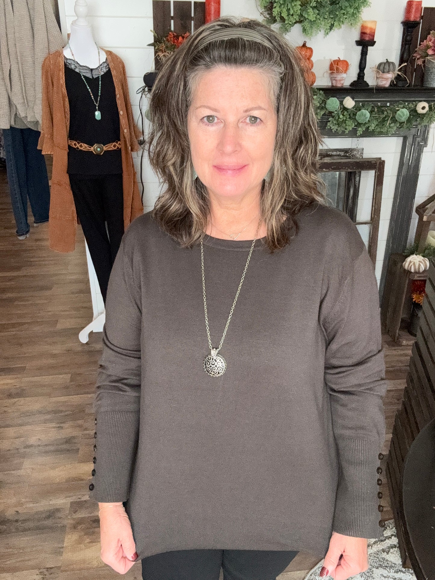 Olive Button Sleeve Sweater