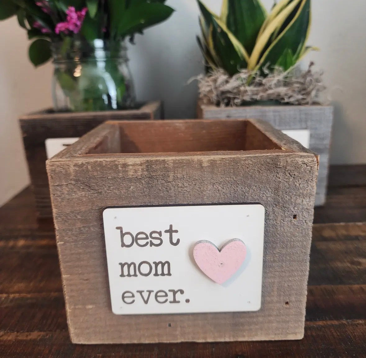 MOM Rustic Wooden Planter