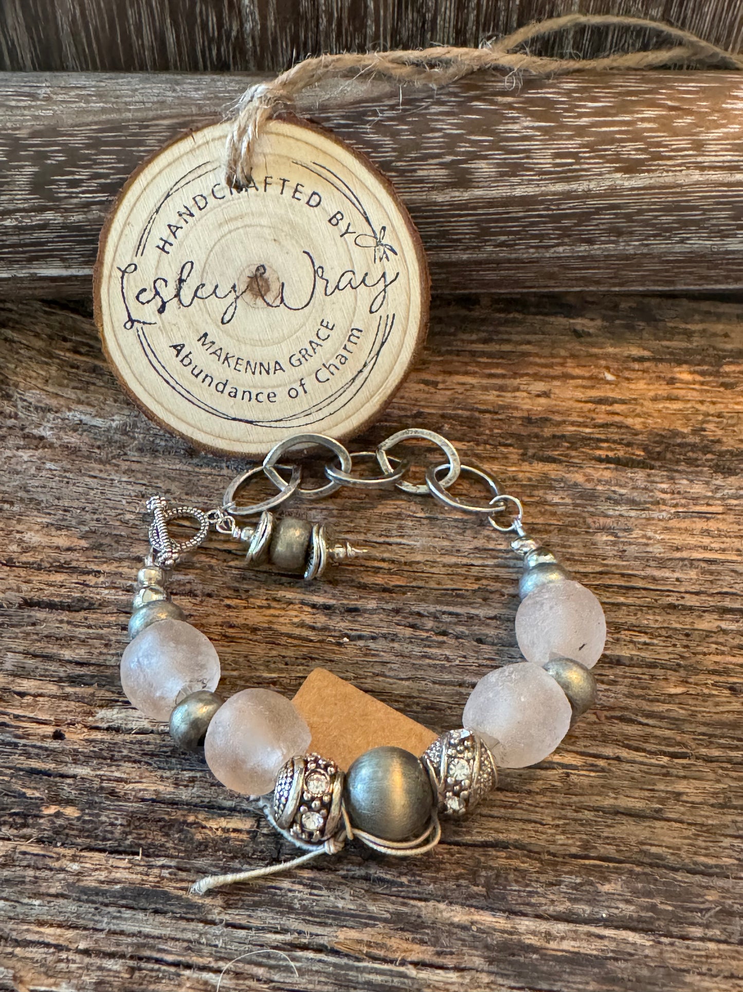 Pale Pink Recycled Sea Glass Toggle Bracelet