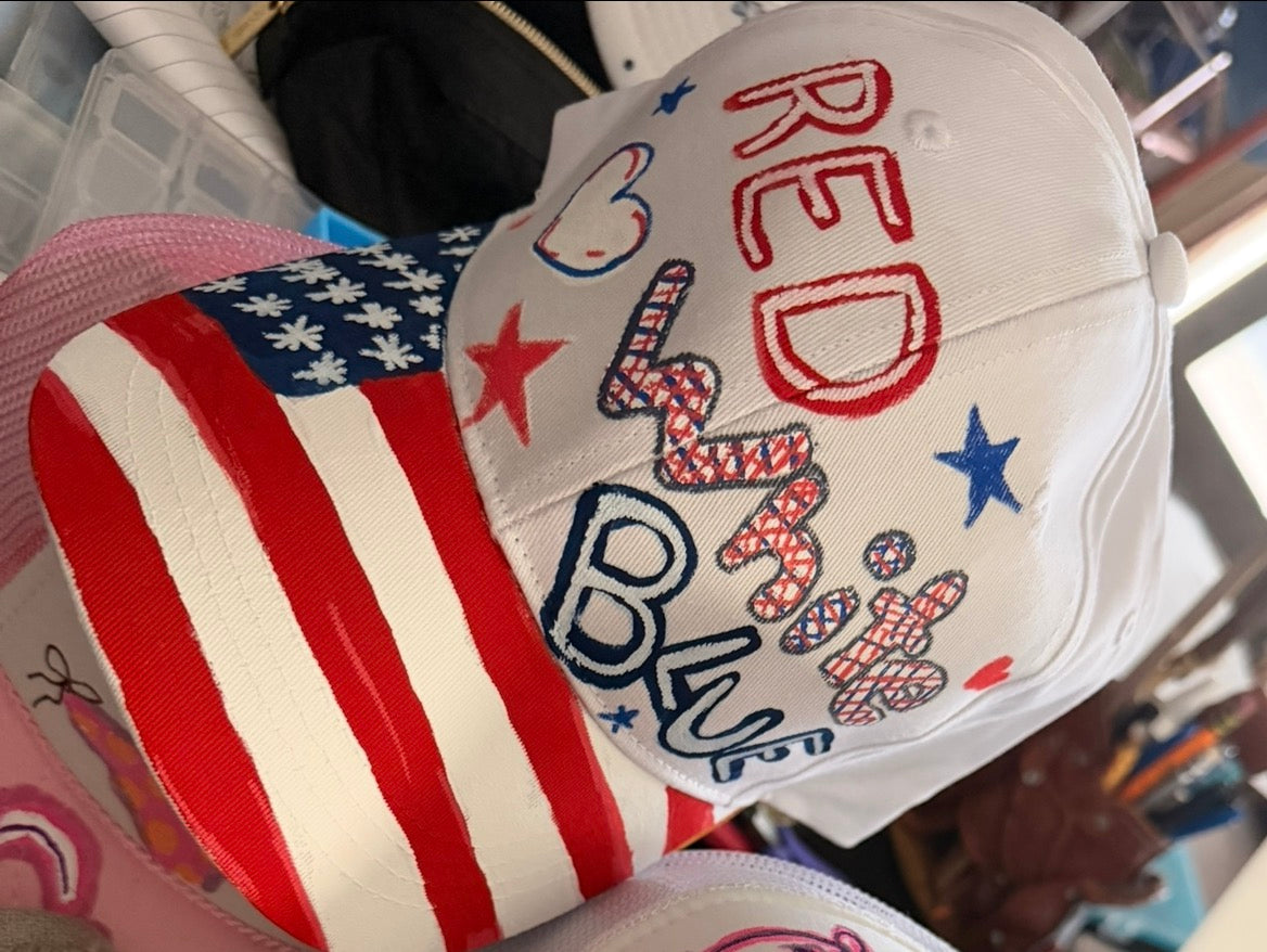 Red, White, & Blue Hand- Painted Trucker Hat