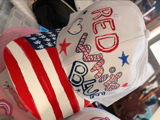 Red, White, & Blue Hand- Painted Trucker Hat