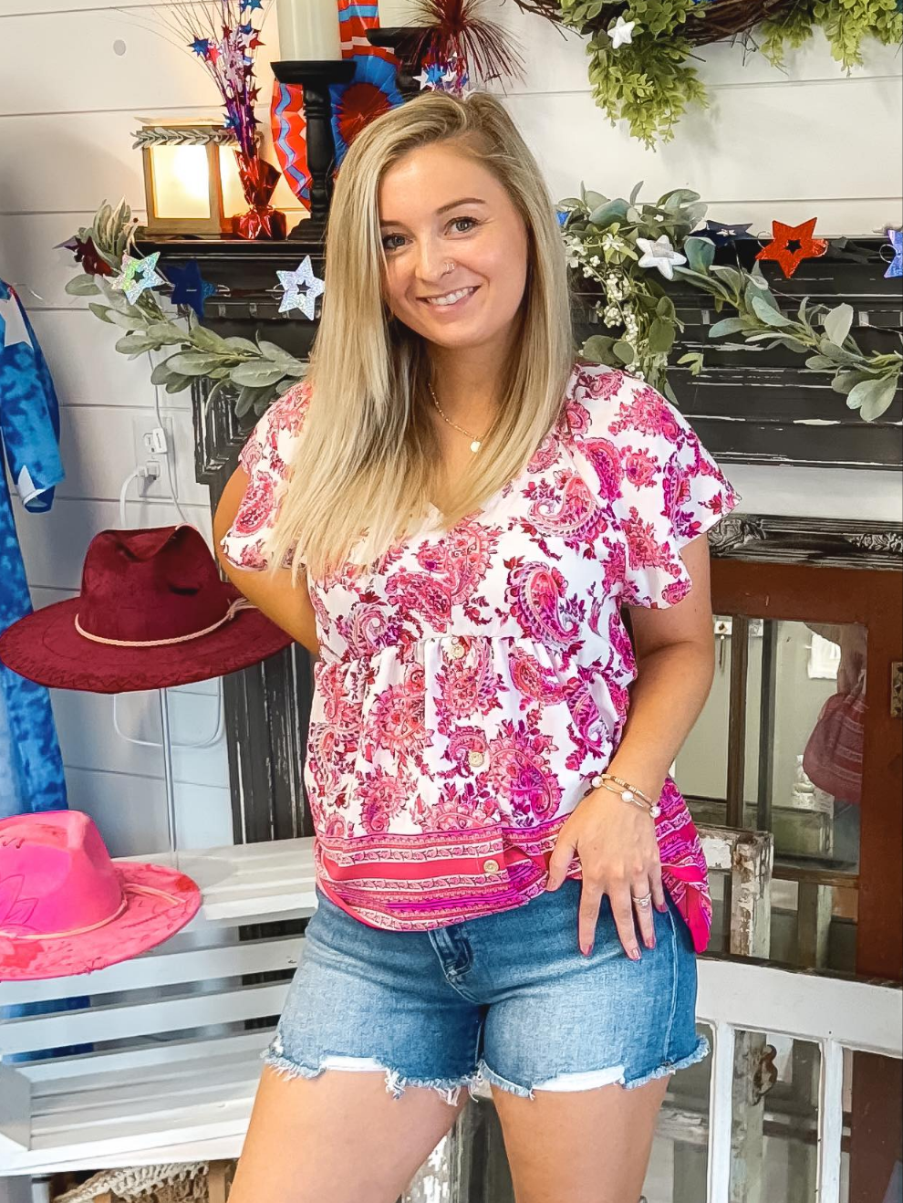 Fuchsia Floral Babydoll Blouse