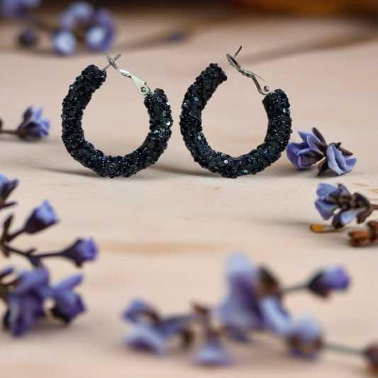 20mm Black Sparkly hoop earrings