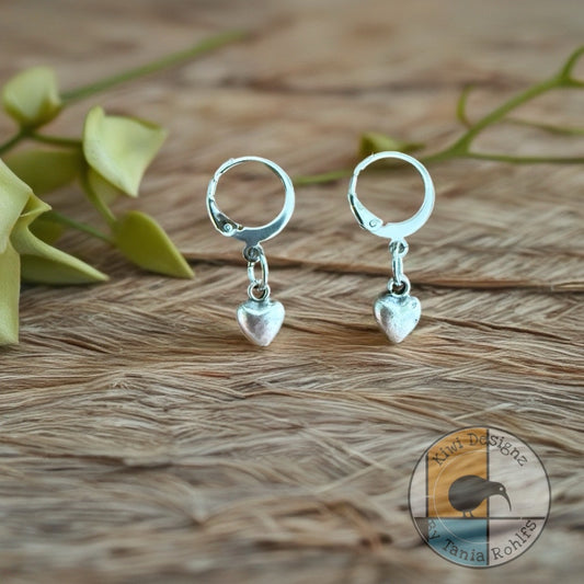 Heart drops lever back silver earrings