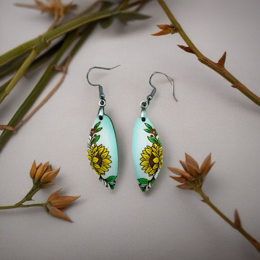 Wooden drop Sunflower earrings