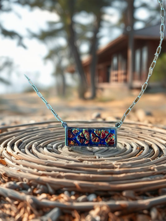 Red dragon skin rectangle pendant necklace