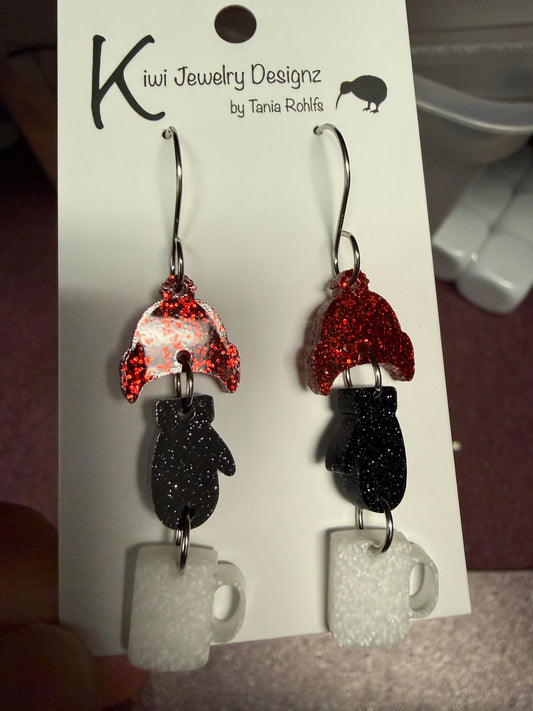 Hat-Mittens-Cup dangle earrings