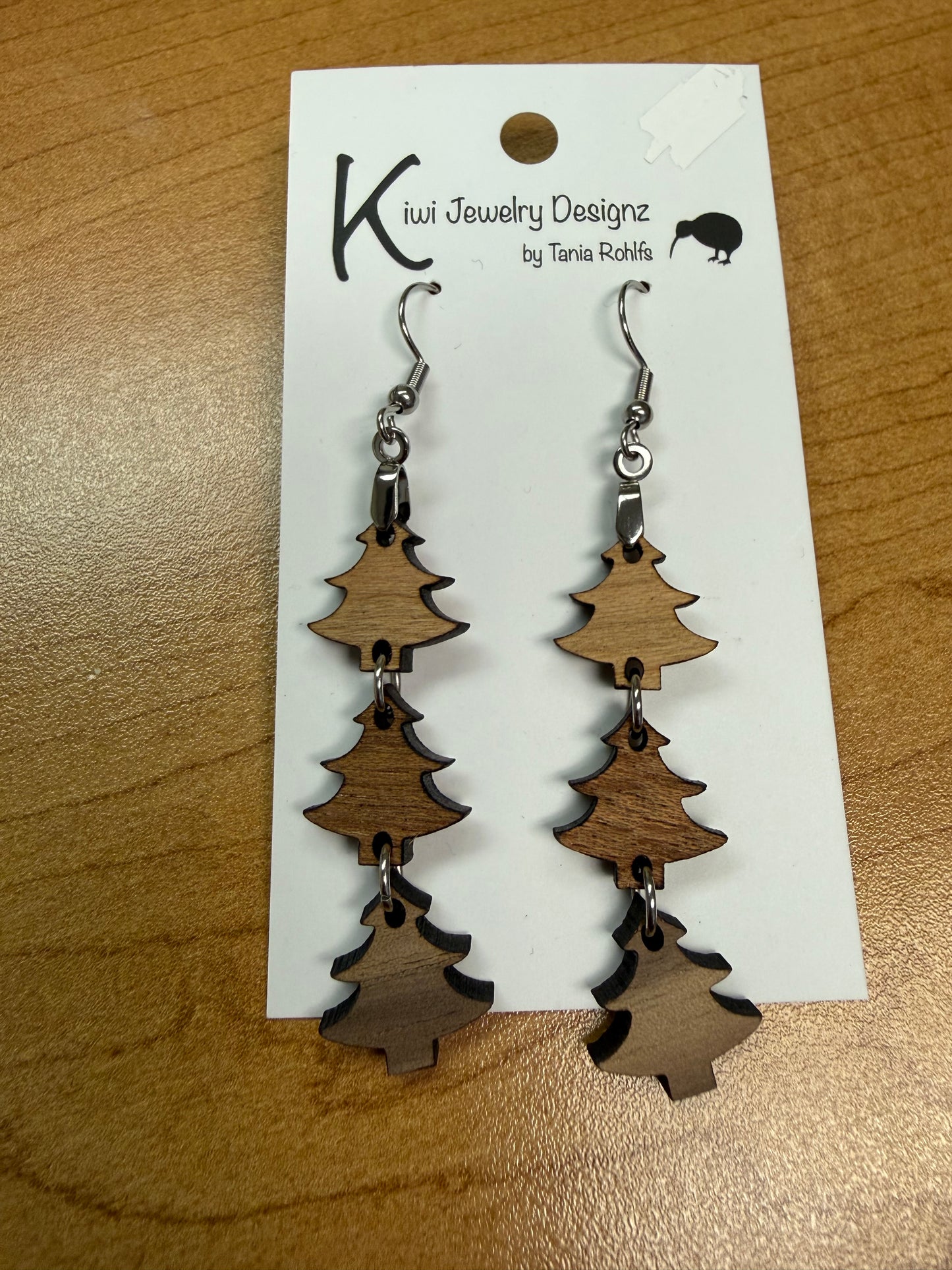 Wooden 3 tree earrings