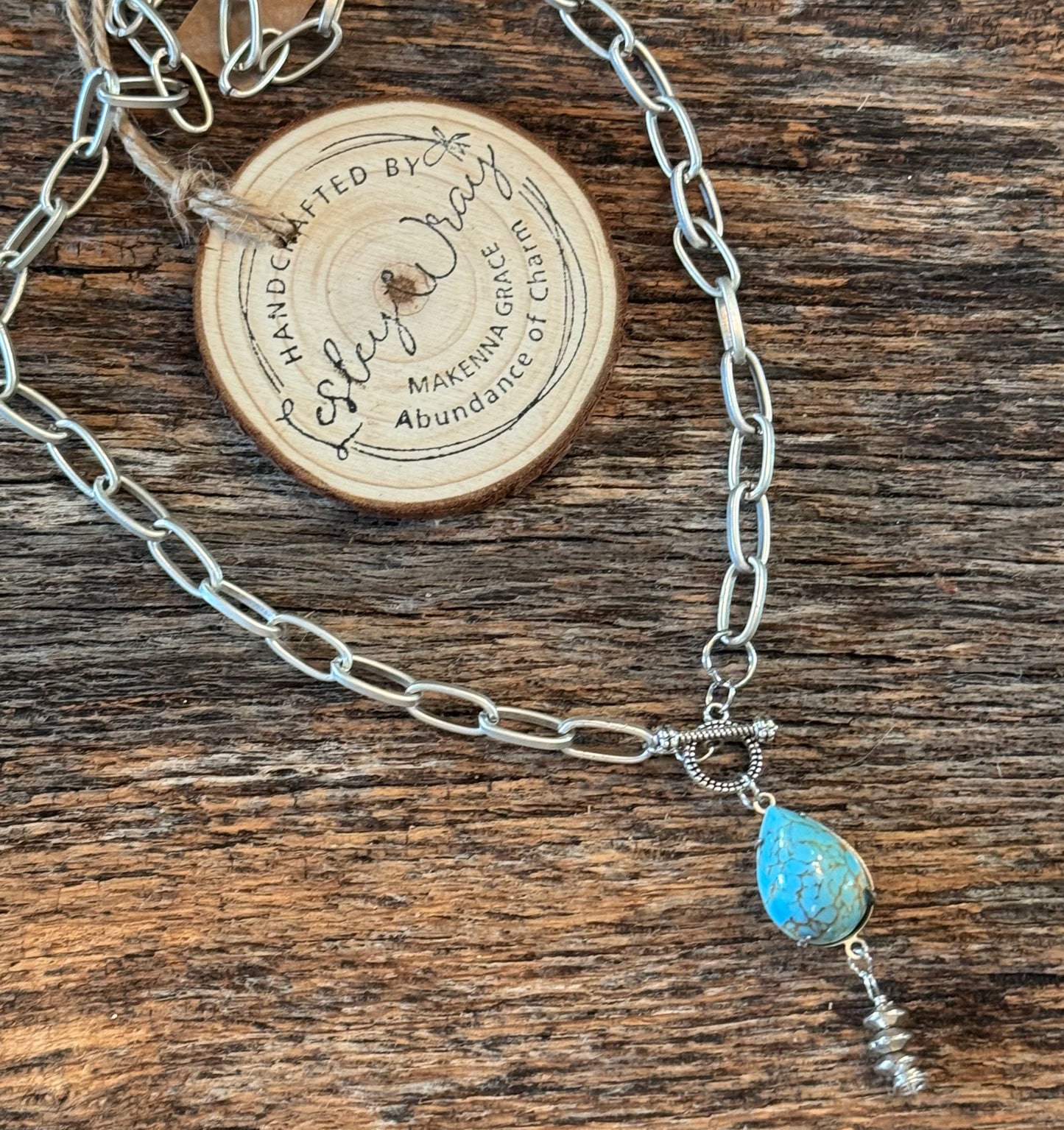 Silver Toggle Necklace with Turquoise Charm