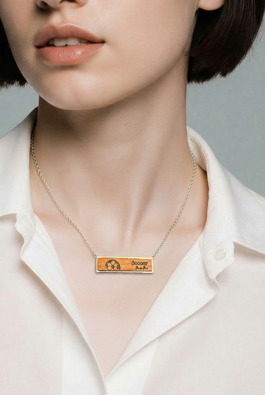 Wood Stainless Soccer Mom Necklace