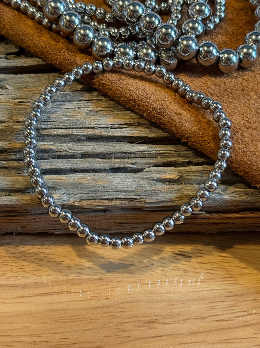 Stainless Steel Metal 4MM Beaded Stretch Bracelet