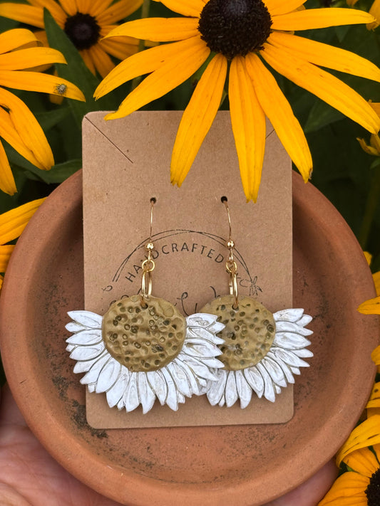 Distressed Sunflower Clay Earrings