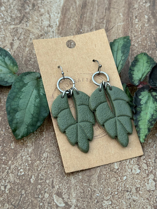 Green Leaf  Clay Earrings