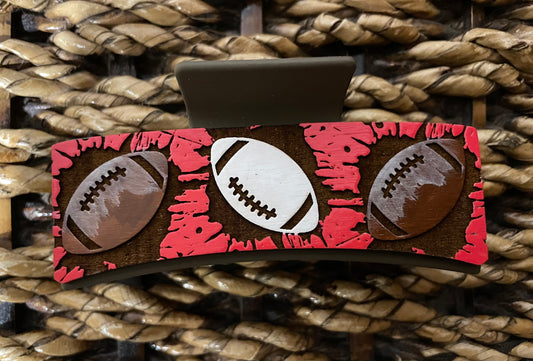 Football hand painted 4" claw clip