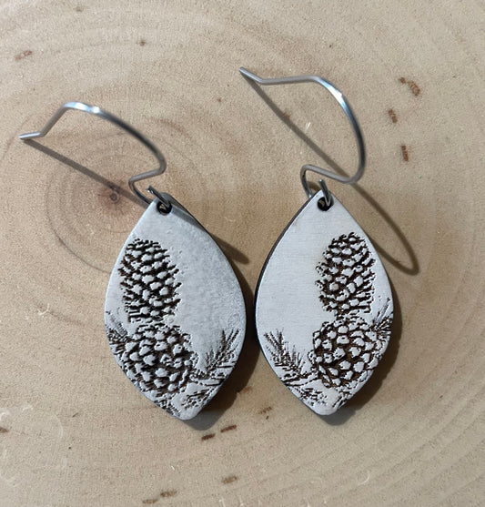 Pine cone hand painted wooden earrings