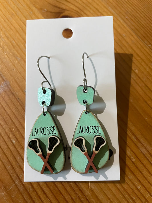 Lacrosse hand painted wooden earrings