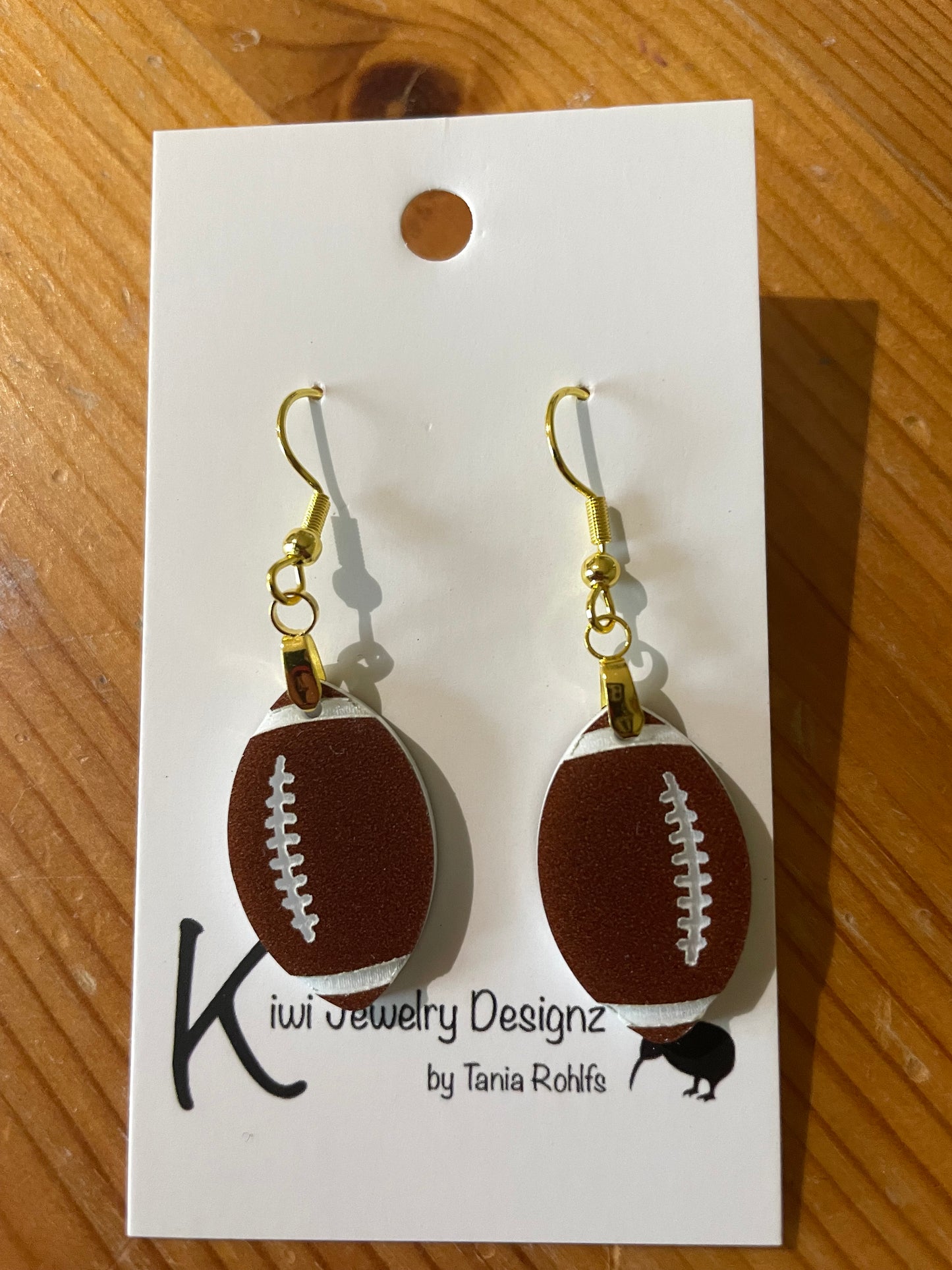 Acrylic Football earrings - gold wire