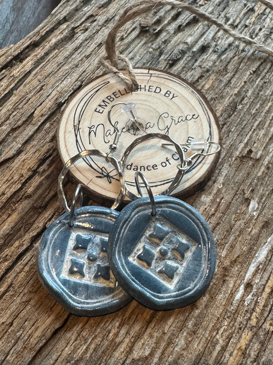 Blue White Wash Round Clay Earrings