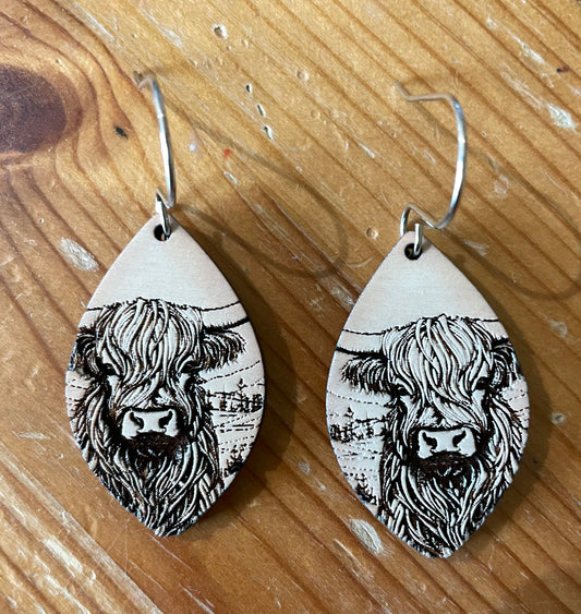 Teardrop Highland Cow earrings