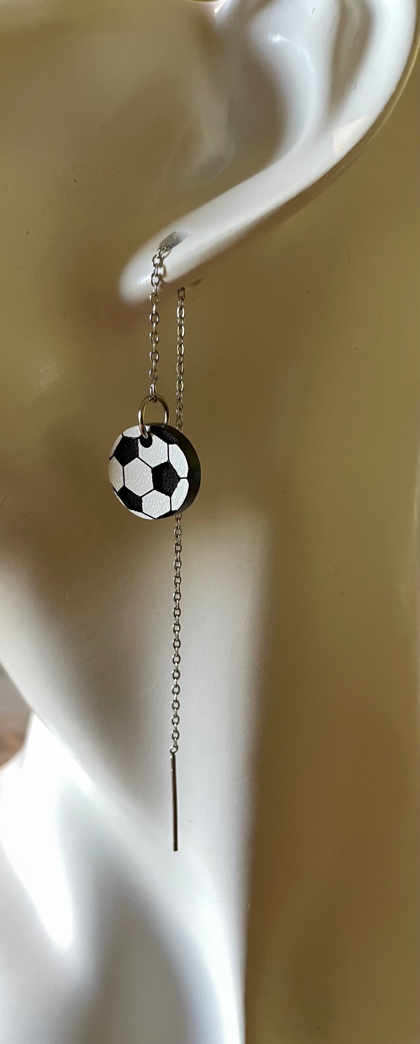 Soccer ball threader drop earring