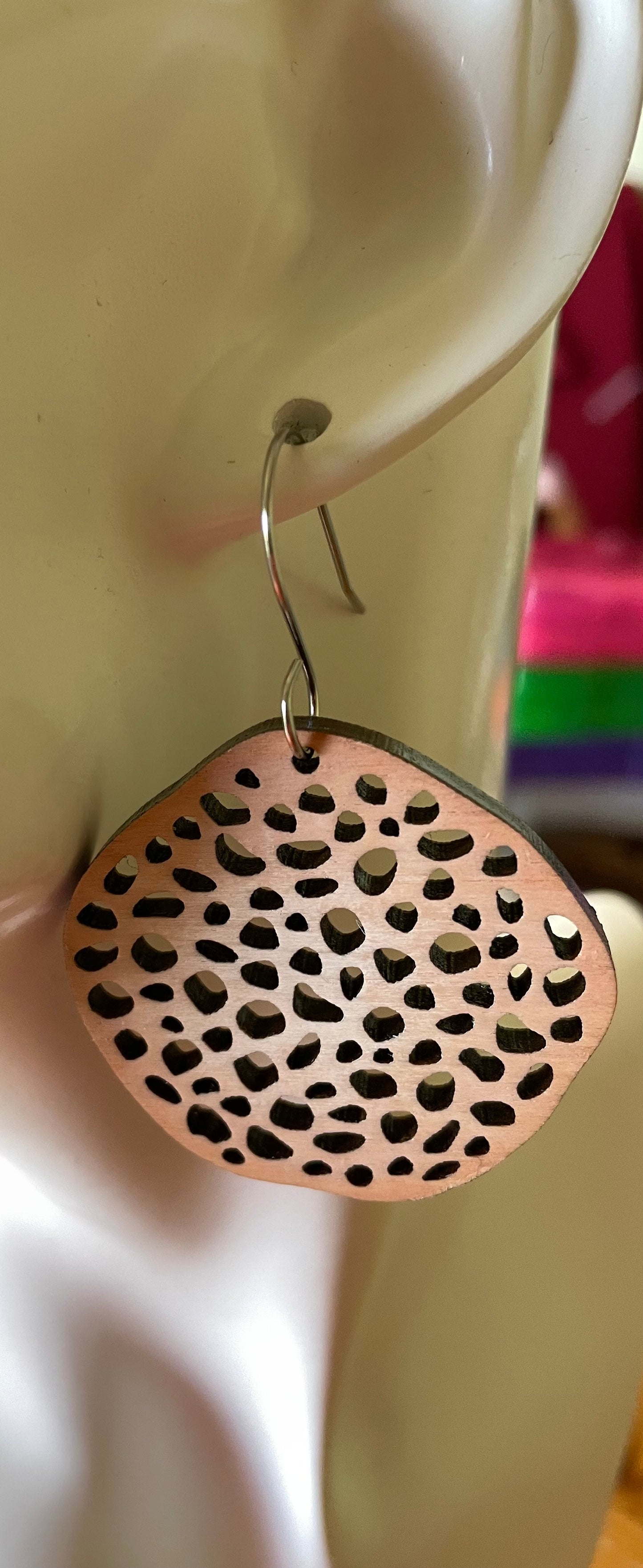 Cobblestone wooden disk earrings