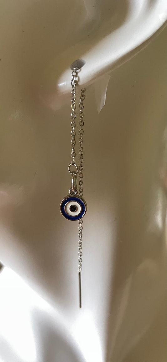 Evil Eye charm threader drop earrings