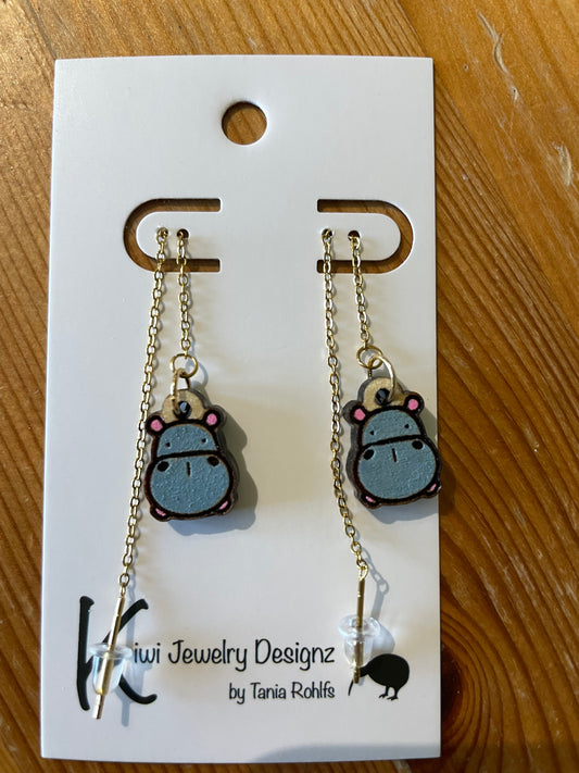 Hippopotamus threader earrings (shorter length)