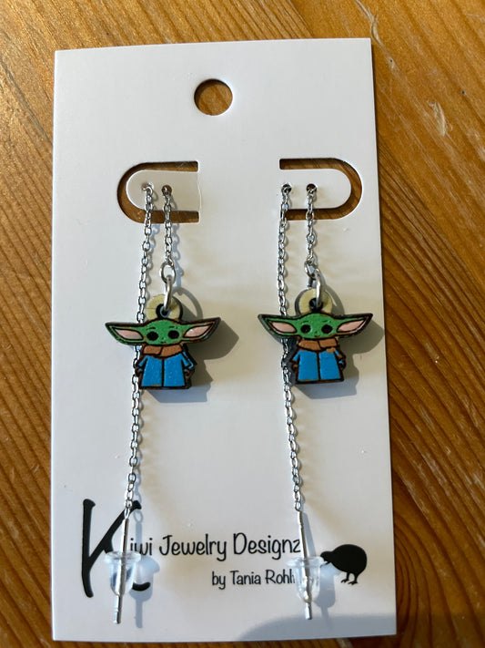 Baby Yoda threader earrings (shorter length)