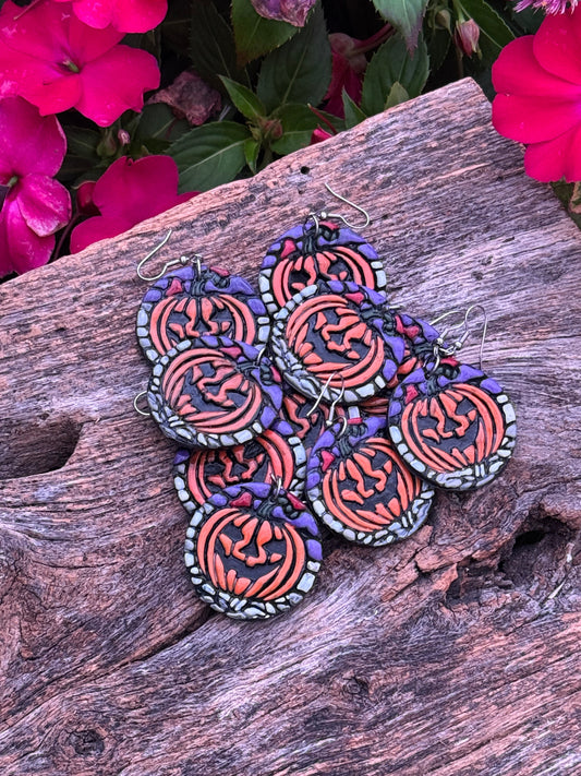 "Faux Mosaic" JackOLantern Clay Earrings