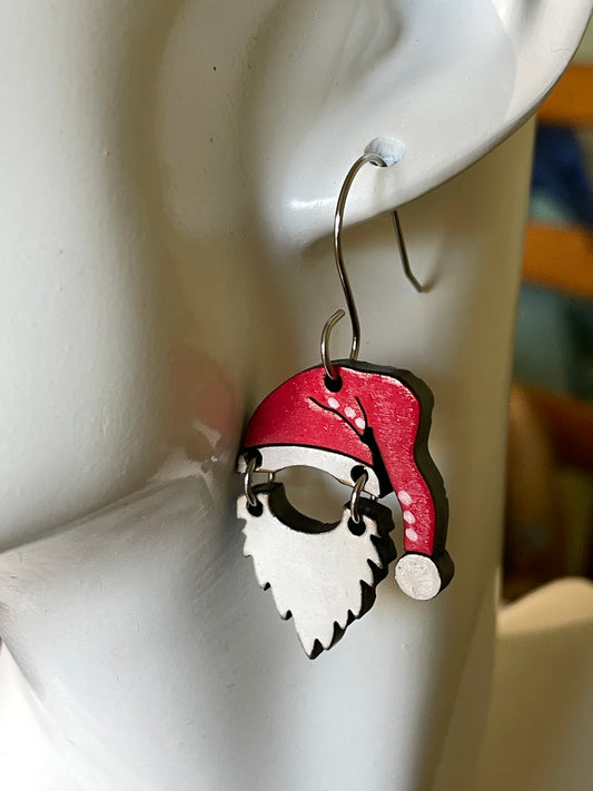 Hand Painted Santa Hat & Beard earrings