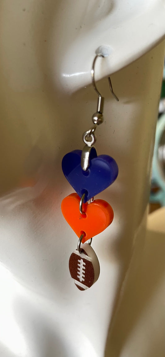 Bengals heart drop football earrings