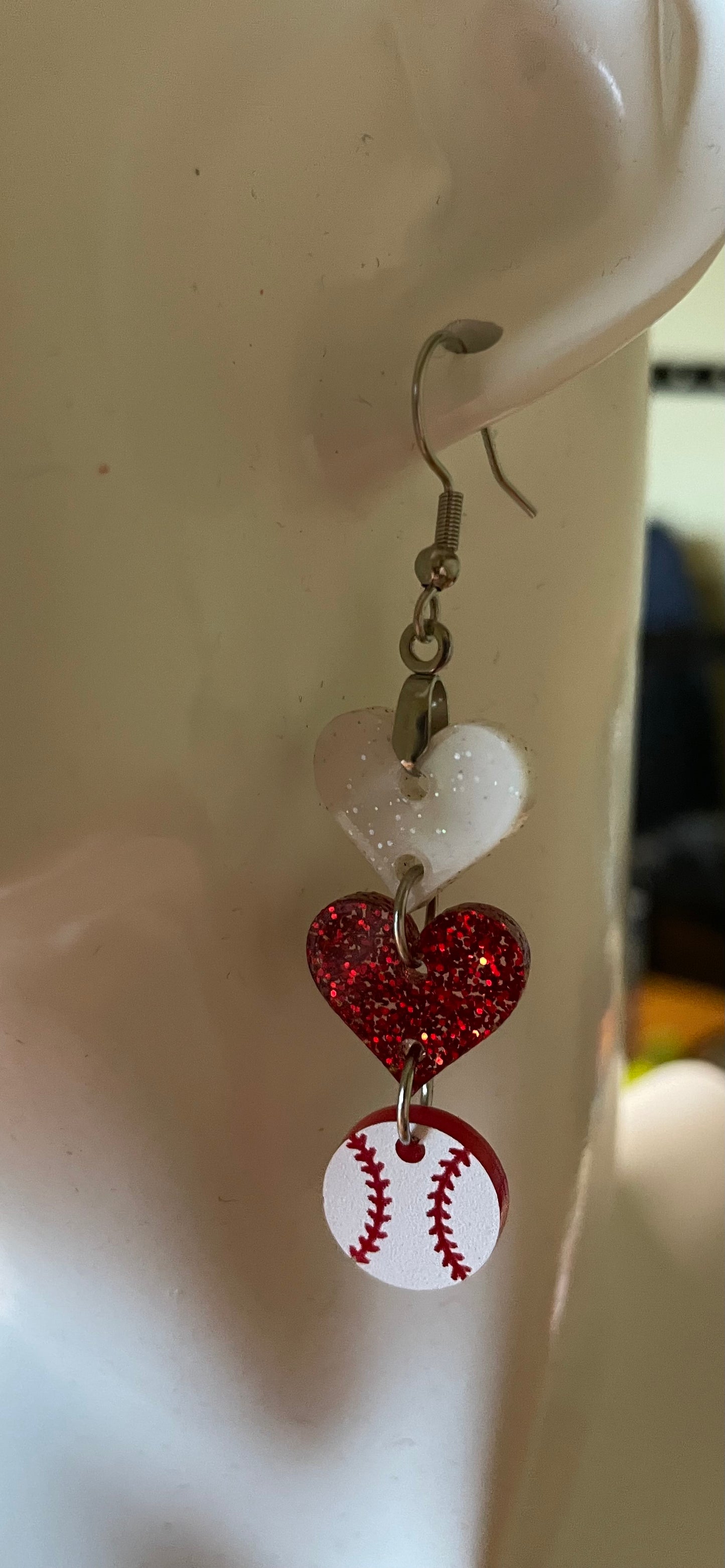 Eagles acrylic heart baseball drop earrings