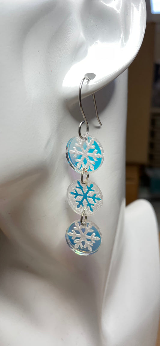 3 Snowflakes drop earrings