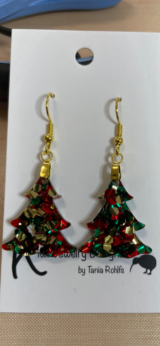 Christmas Tree acrylic earrings (Gold)